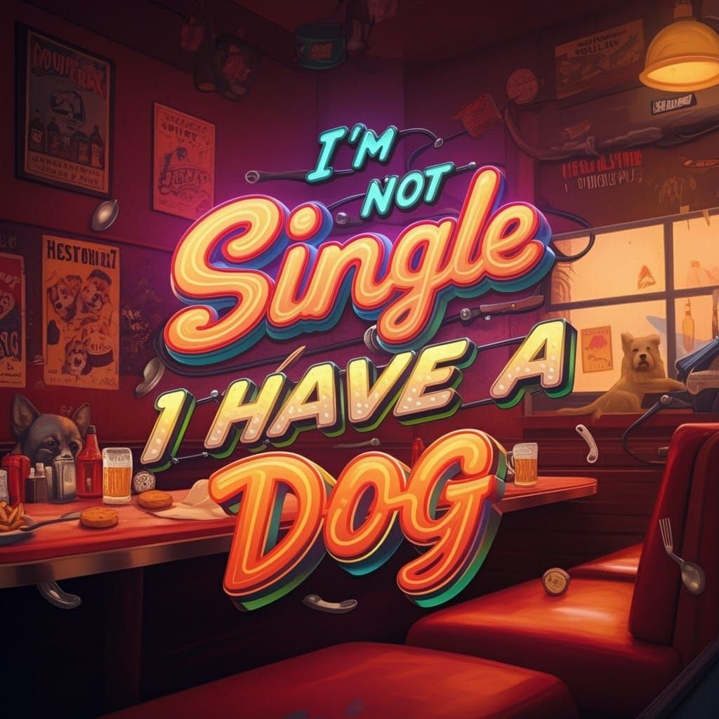 Neon 3D Typography: I'm Not Single, I Have a Dog