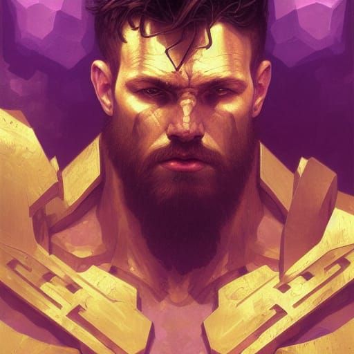 Stone Barbarian with Gold Veins, Hyperdetailed Portrait