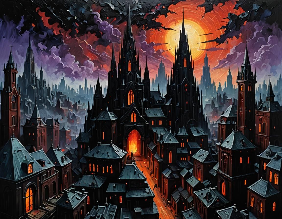 Dreamcore Cityscape in Abstract Impasto Style