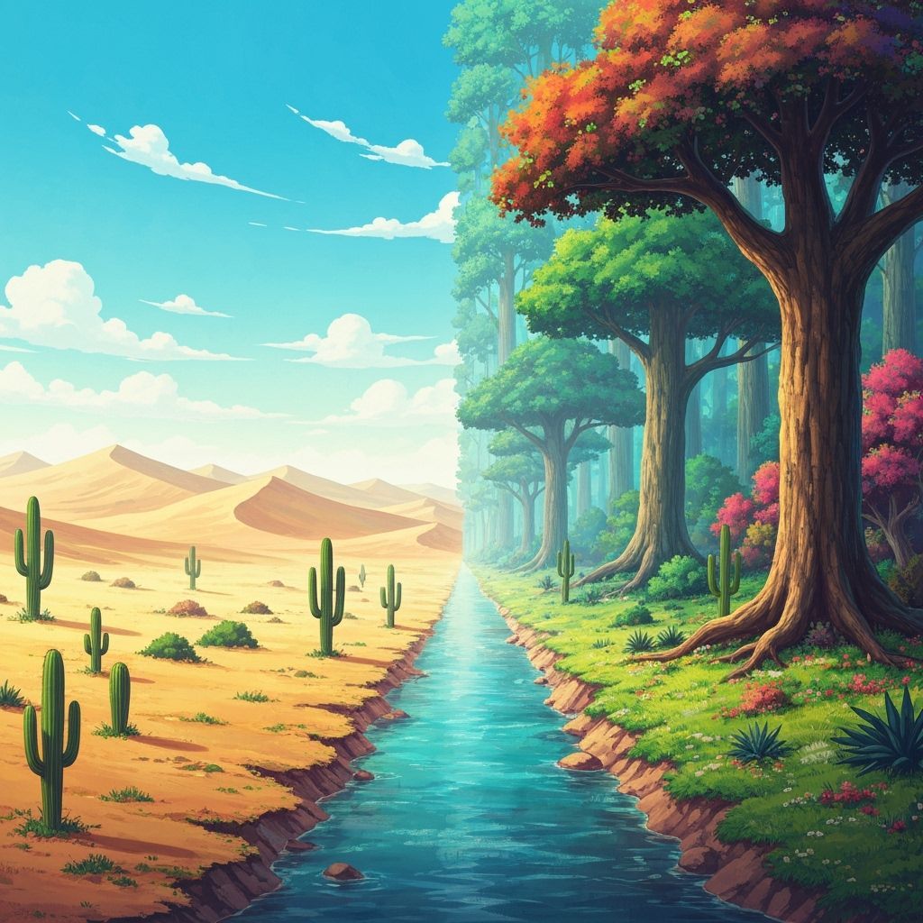 Desert Meets Forest Divided by a Serene River