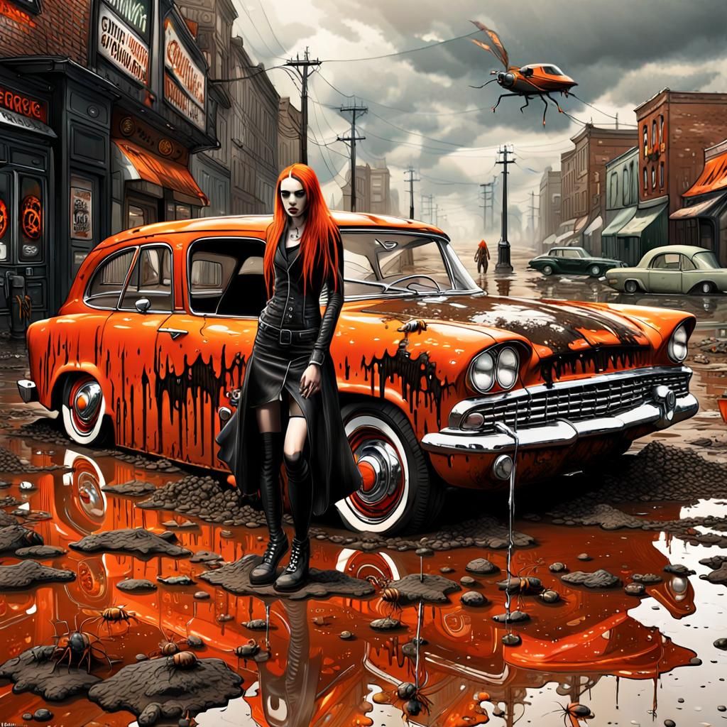 Gothic Model in Decaying Coffee Shop