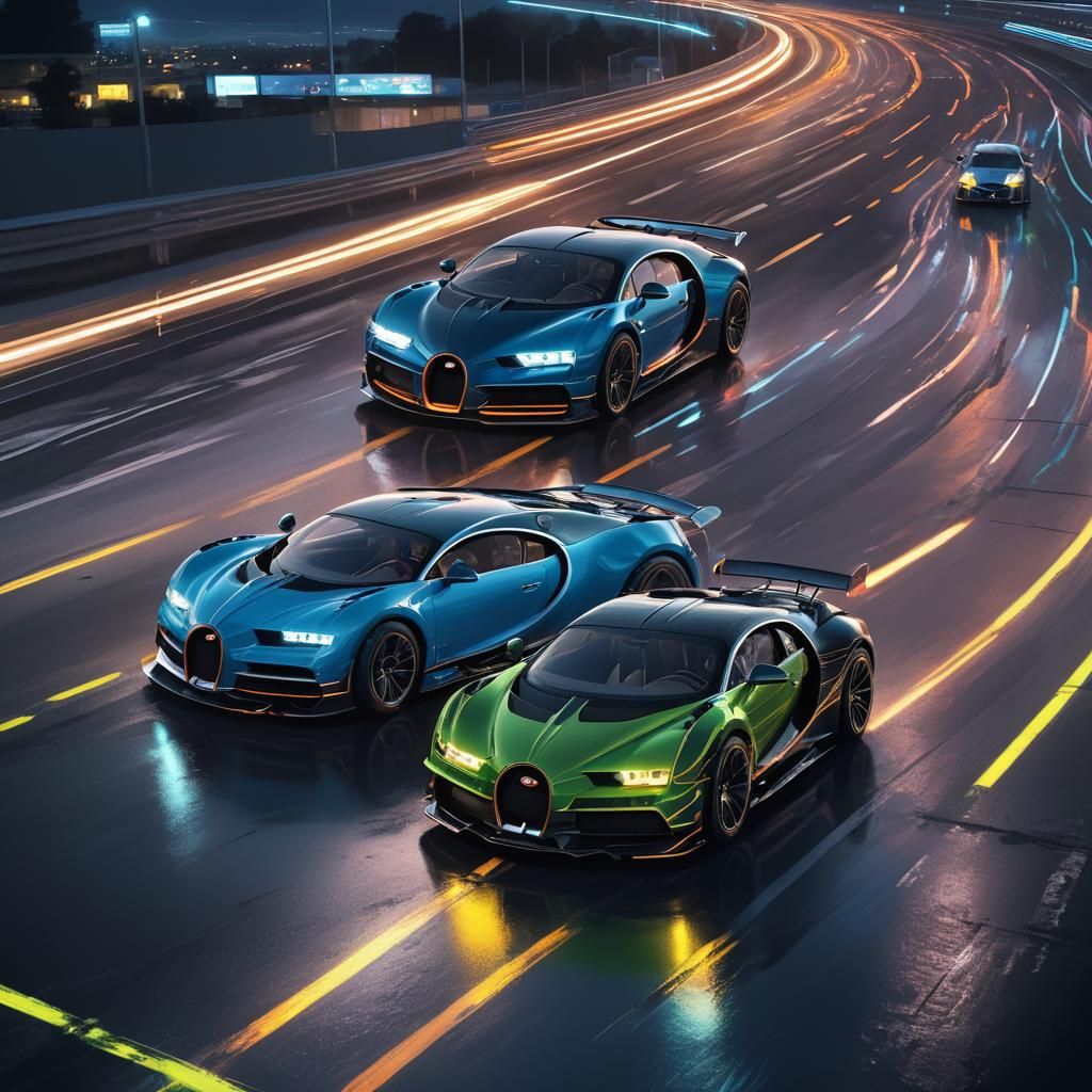 Neon Bugatti vs BMW on Futuristic Track