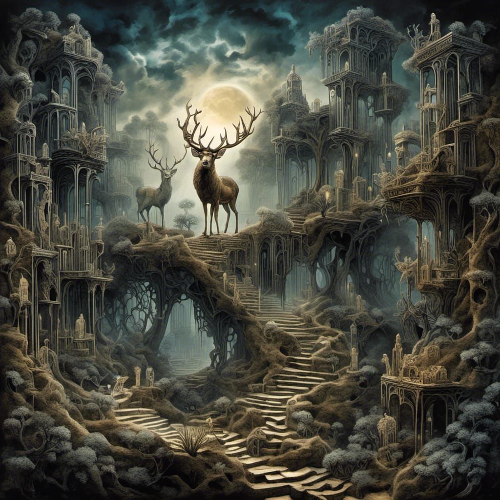 Dystopian Deer in Barren Desert Landscape