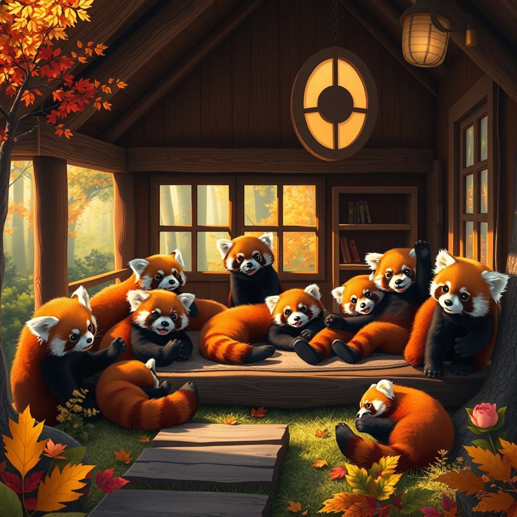Whimsical Red Panda House in Autumnal Wonderland