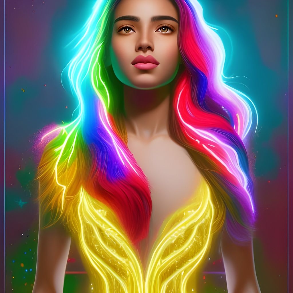 Radiant Portrait of Zapotec Girl with Neon Hair