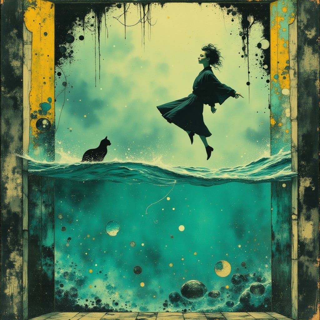 Woman and Cat Fall Into Turquoise Ocean