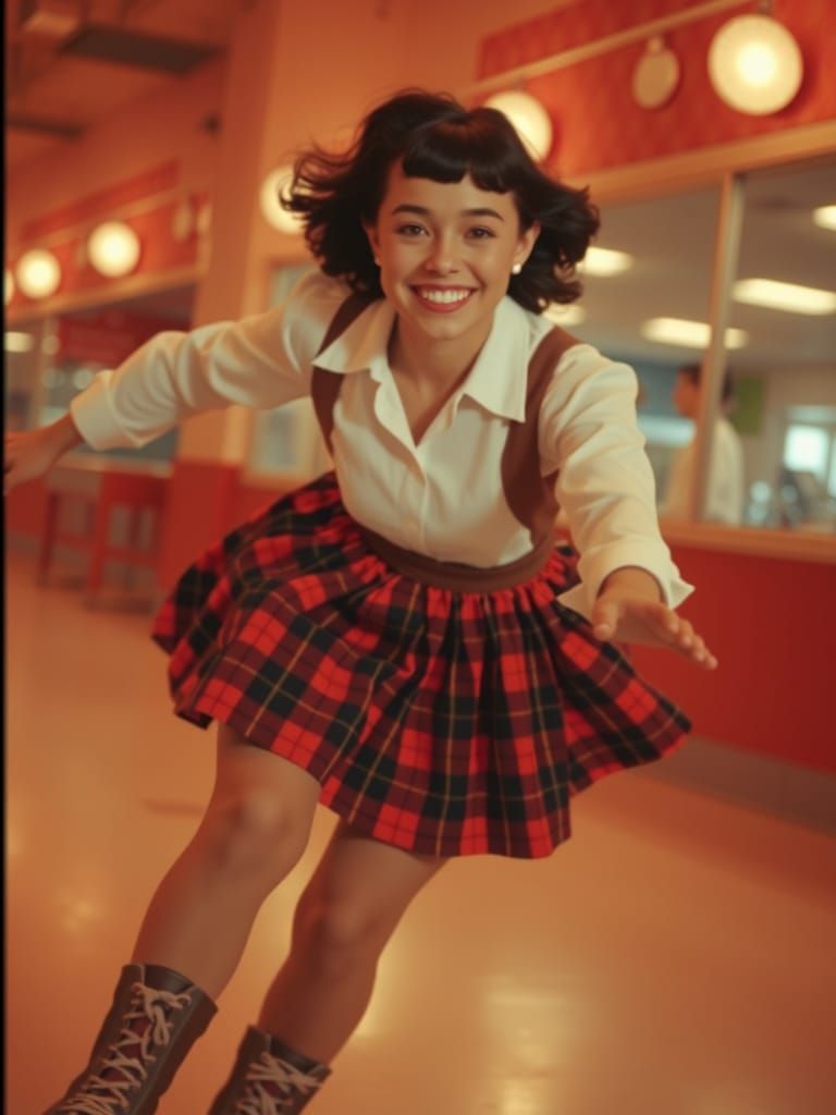 Retro 1950s Teen Girl Roller Skating Illustration