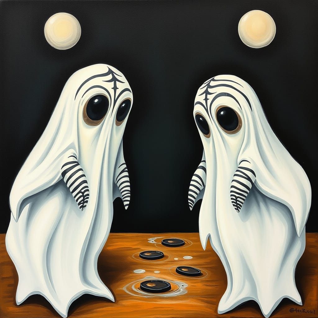 Cute Zebra Striped Ghosts in Surreal Melting Landscape