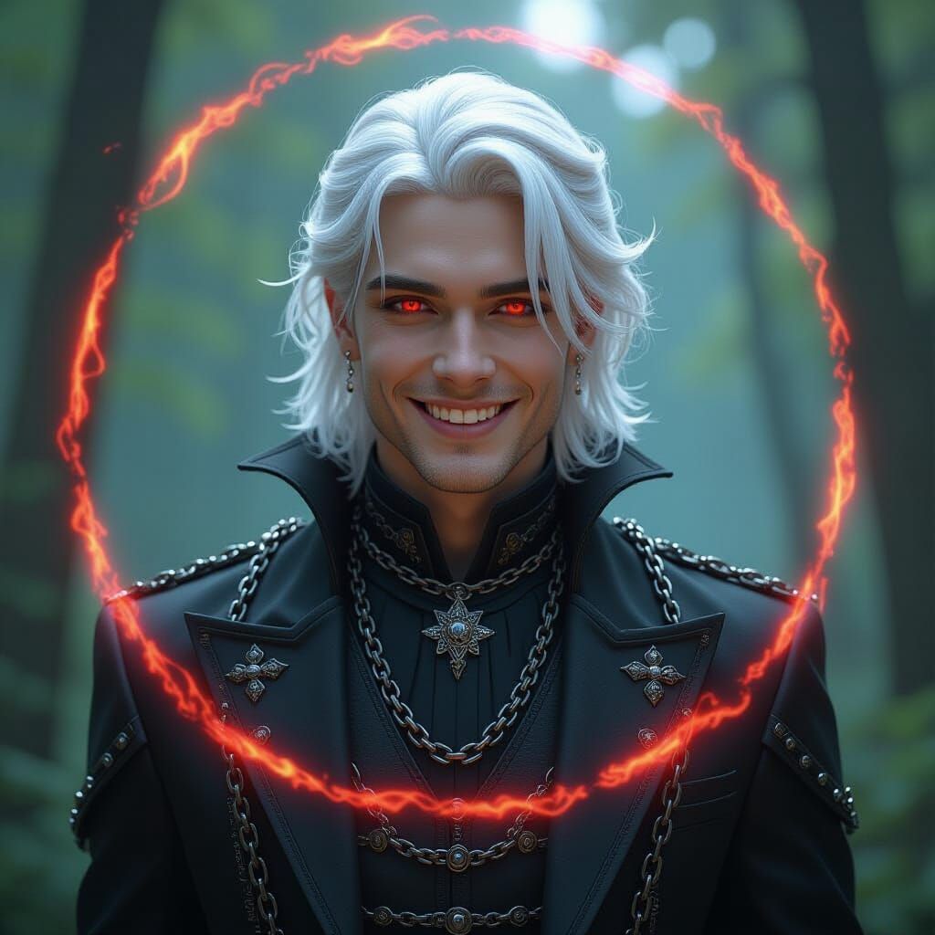 Gothic Man with Elemental Powers in Forest