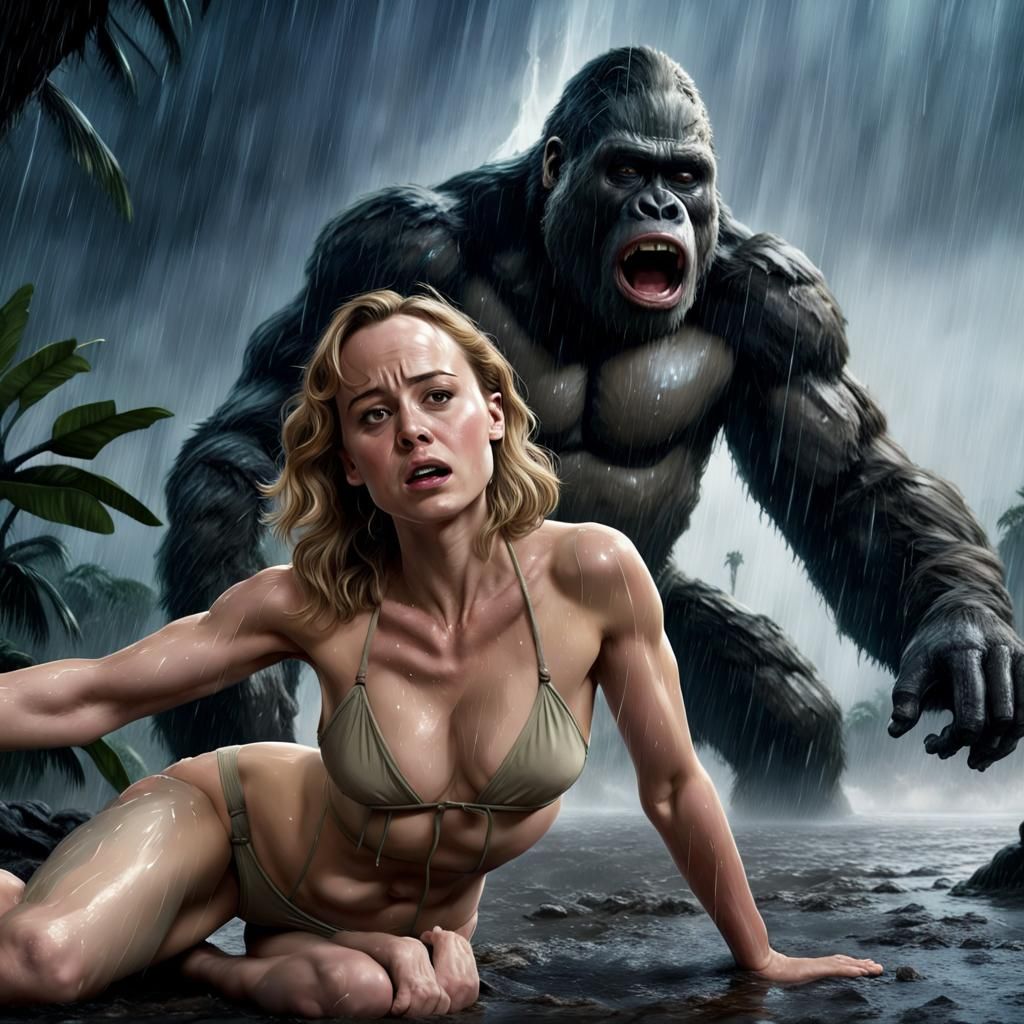 King Kong and Brie Larson in Dramatic Night Scene