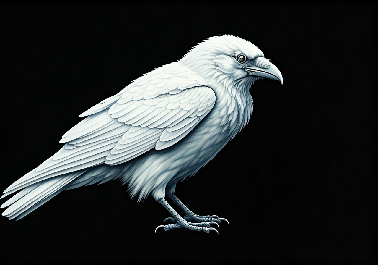 Detailed Ink Drawing of a Pure White Crow