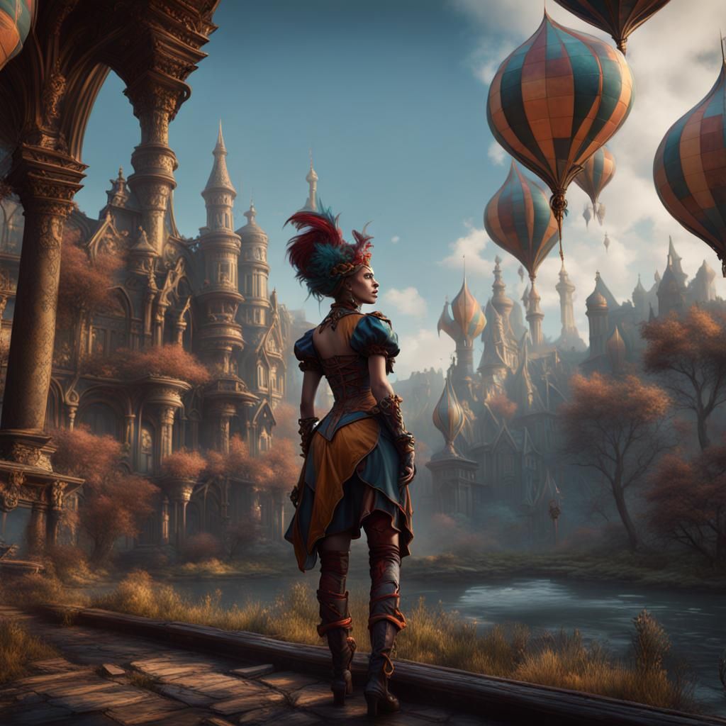 Harlequin in Detailed Matte Painting Style