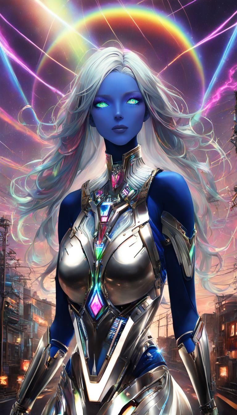 Beautiful Alien Cyborg Girl in Cosmic Astral Style