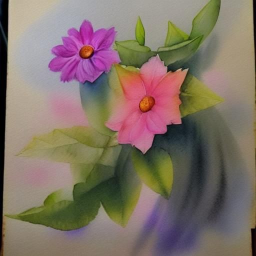 Chiaroscuro art style of watercolor flowers