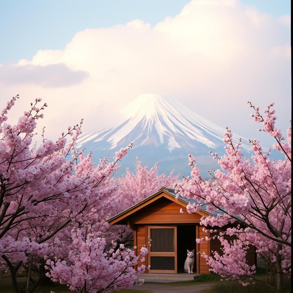 Mount Fuji Cherry Blossom Dreamscape in Film Style