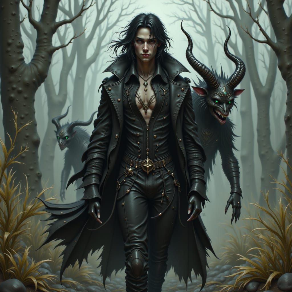 Man with Demon in Gothic Futuristic Style