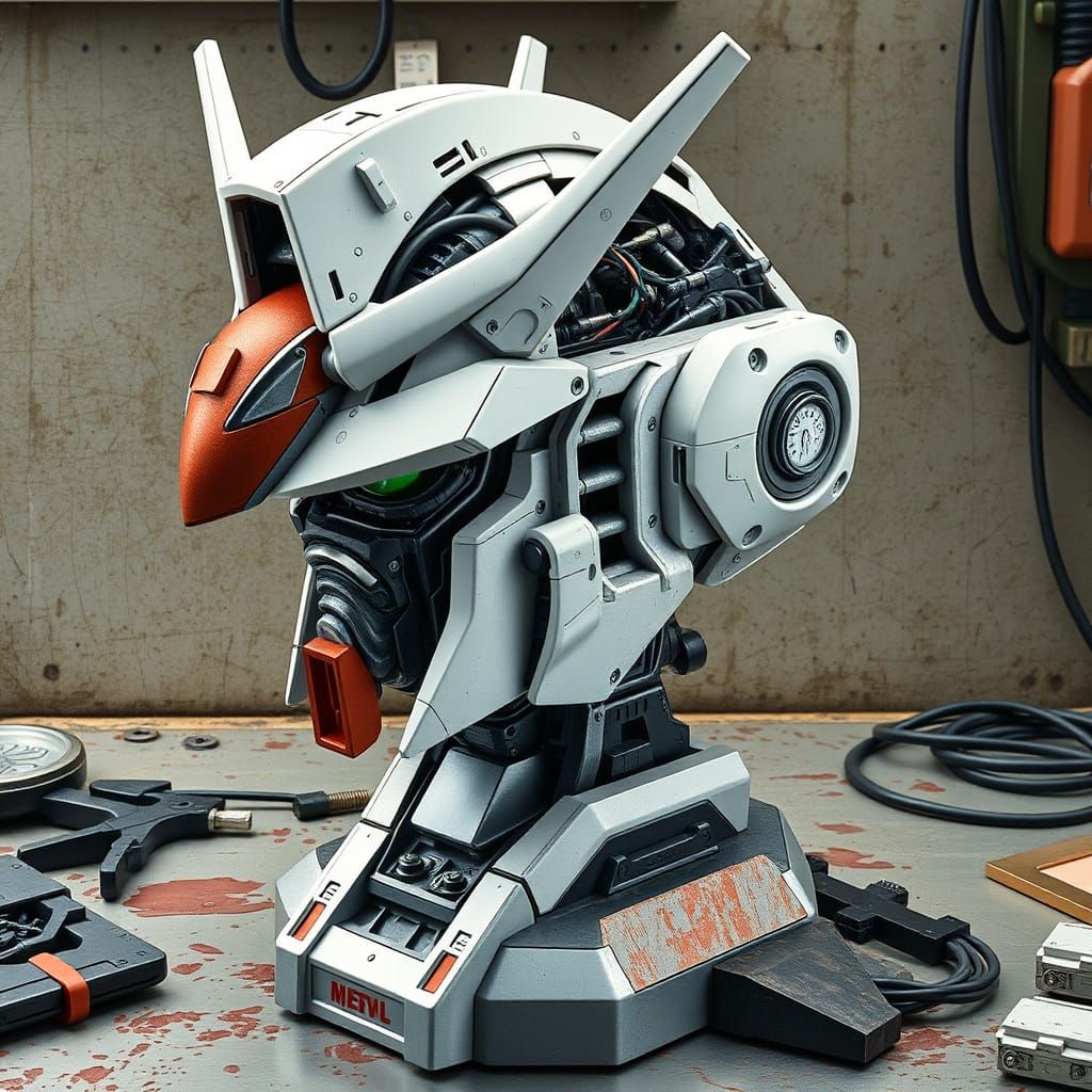 Industrial Gundam Head Bust in Cyberpunk Style