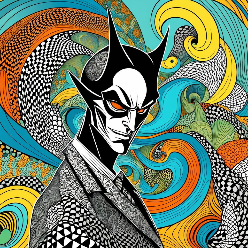 Vintage Cartoon Villain with Abstract Details