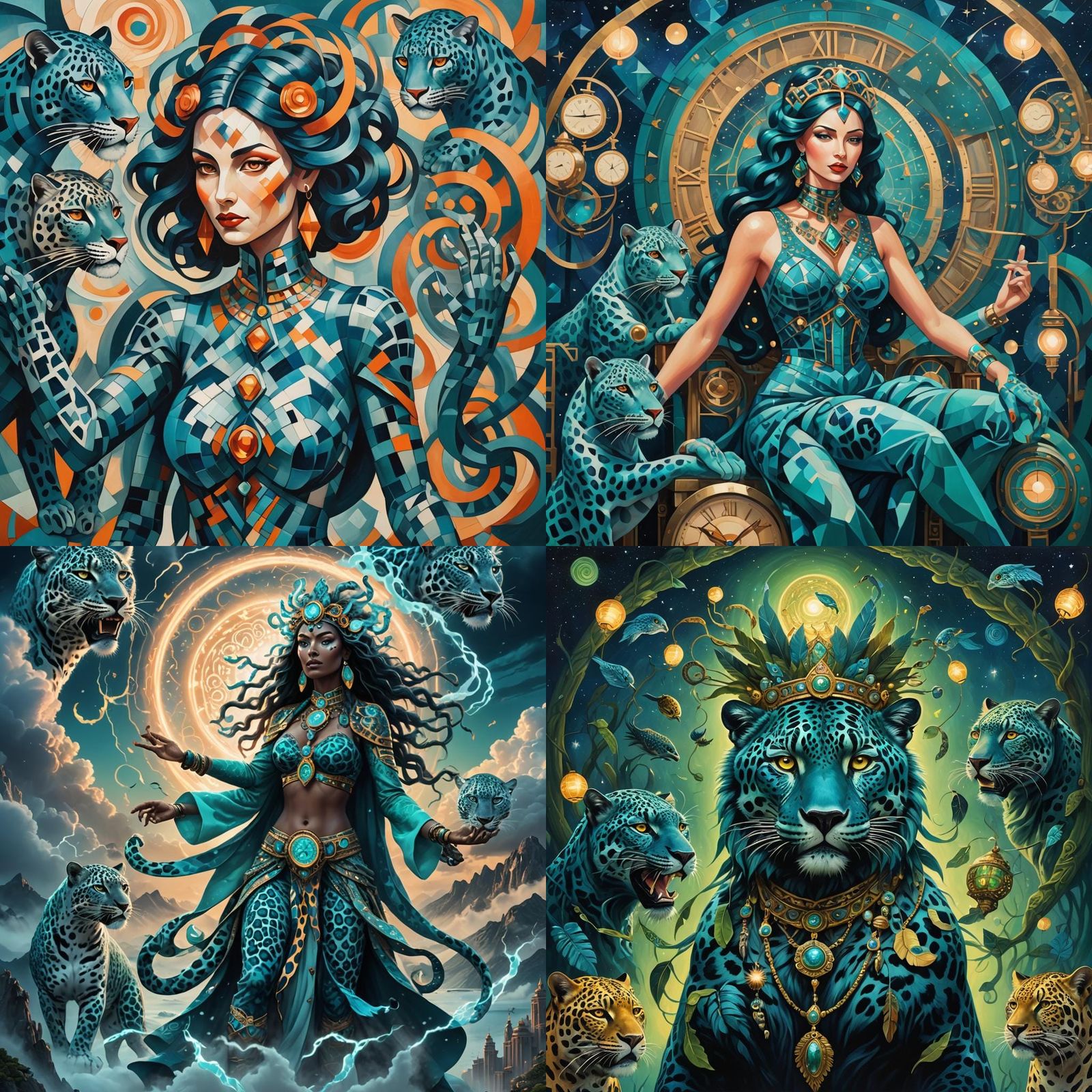 Mystical Tree Home with Panther and Time Keeper