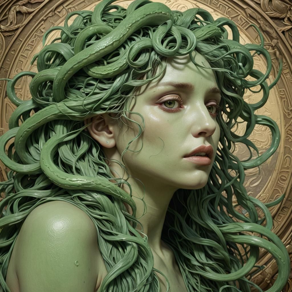 Weeping Medusa Portrait in Art Nouveau Style