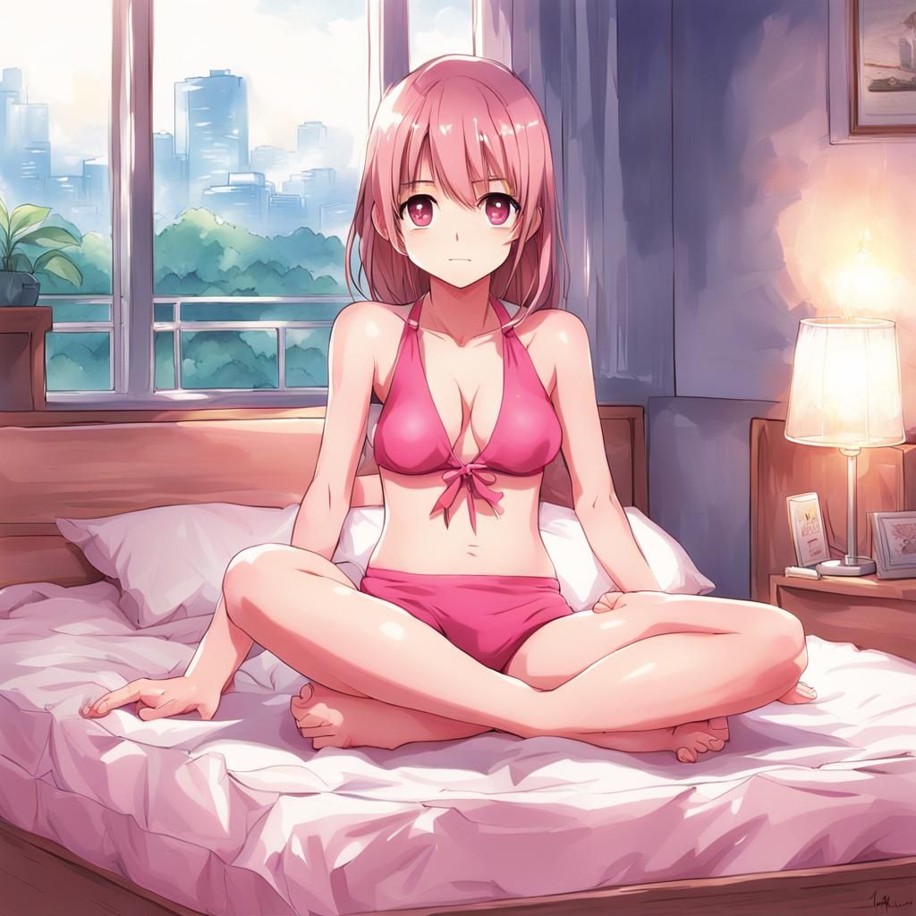 Girl in Pink Bikini: Anime-Style Digital Art