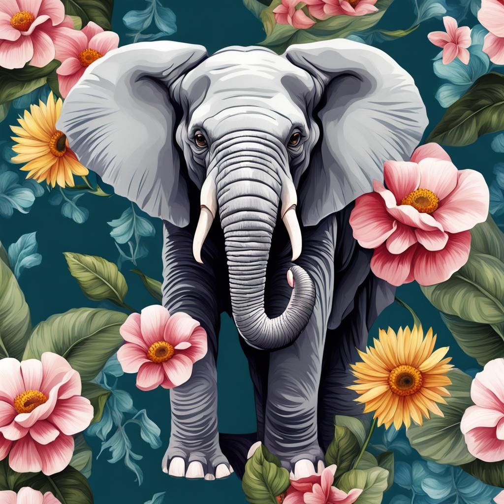 Realistic Flower Elephant Art