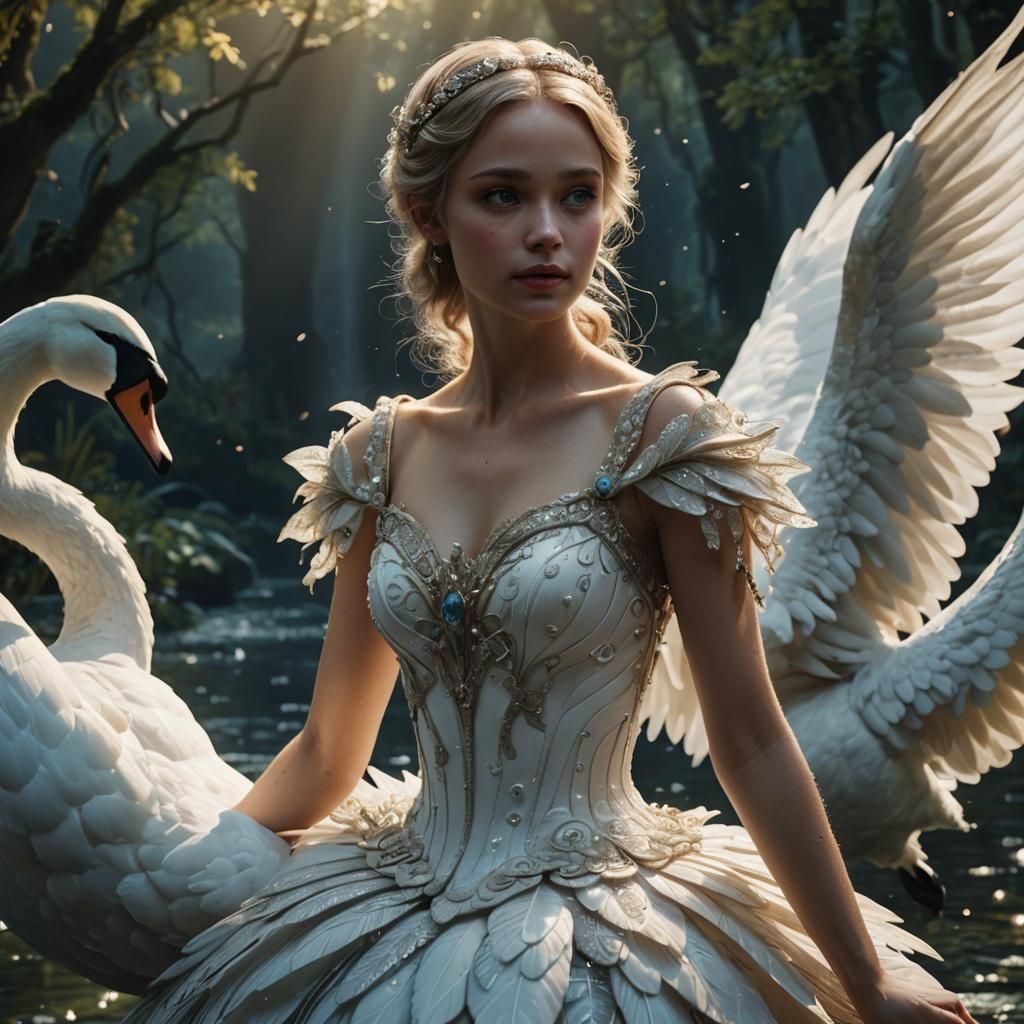 Fairy Riding Swan with Dramatic Lighting