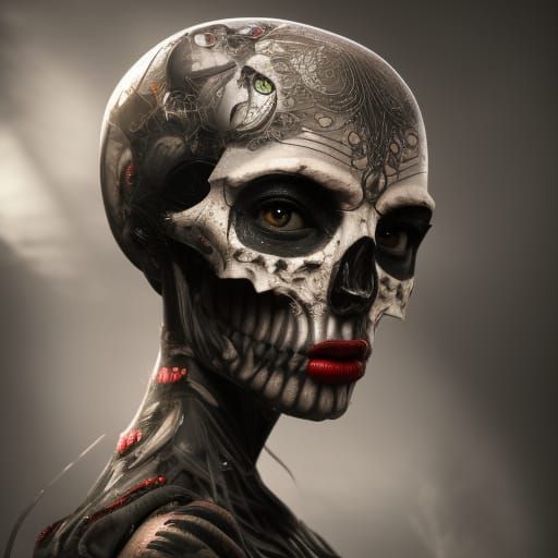 Goddess of Death Close-Up Portrait in Hyperrealism