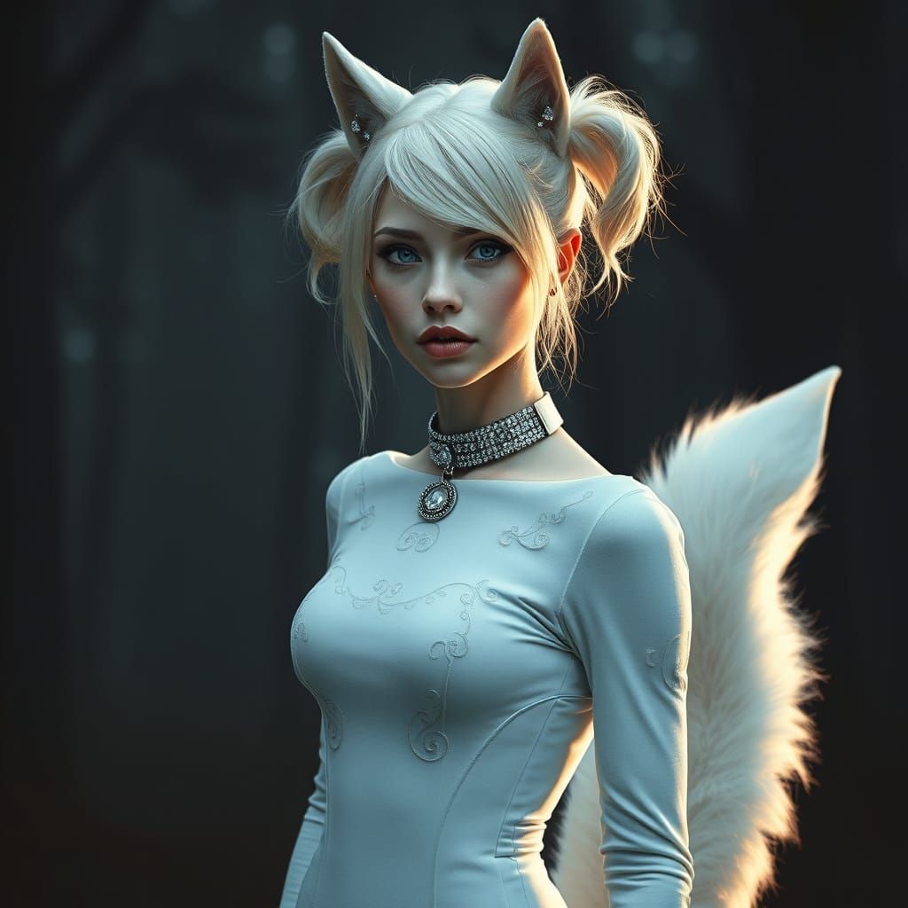 Mystical Blonde Goddess in Dark Forest