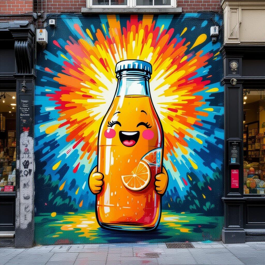 Joyful Eruption in a Juice Bottle Mural
