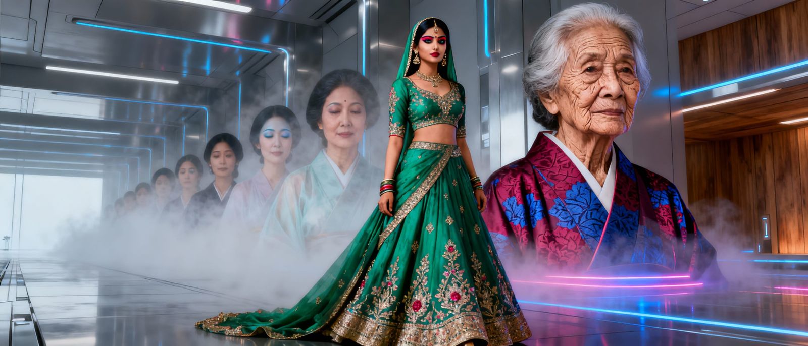 Indian Woman's Life Journey: Youth to Elder in Panorama