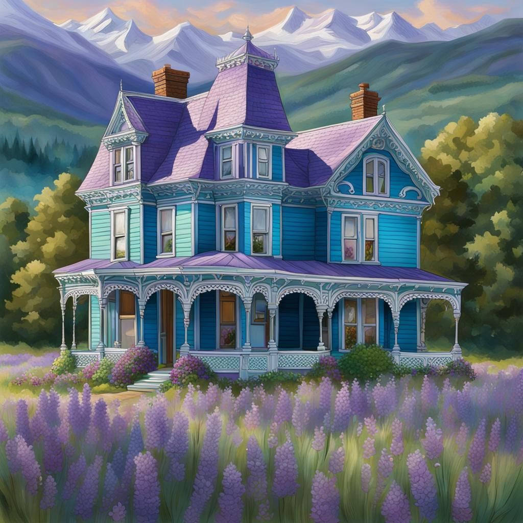 Victorian House with Gingerbread Trim in Meadow