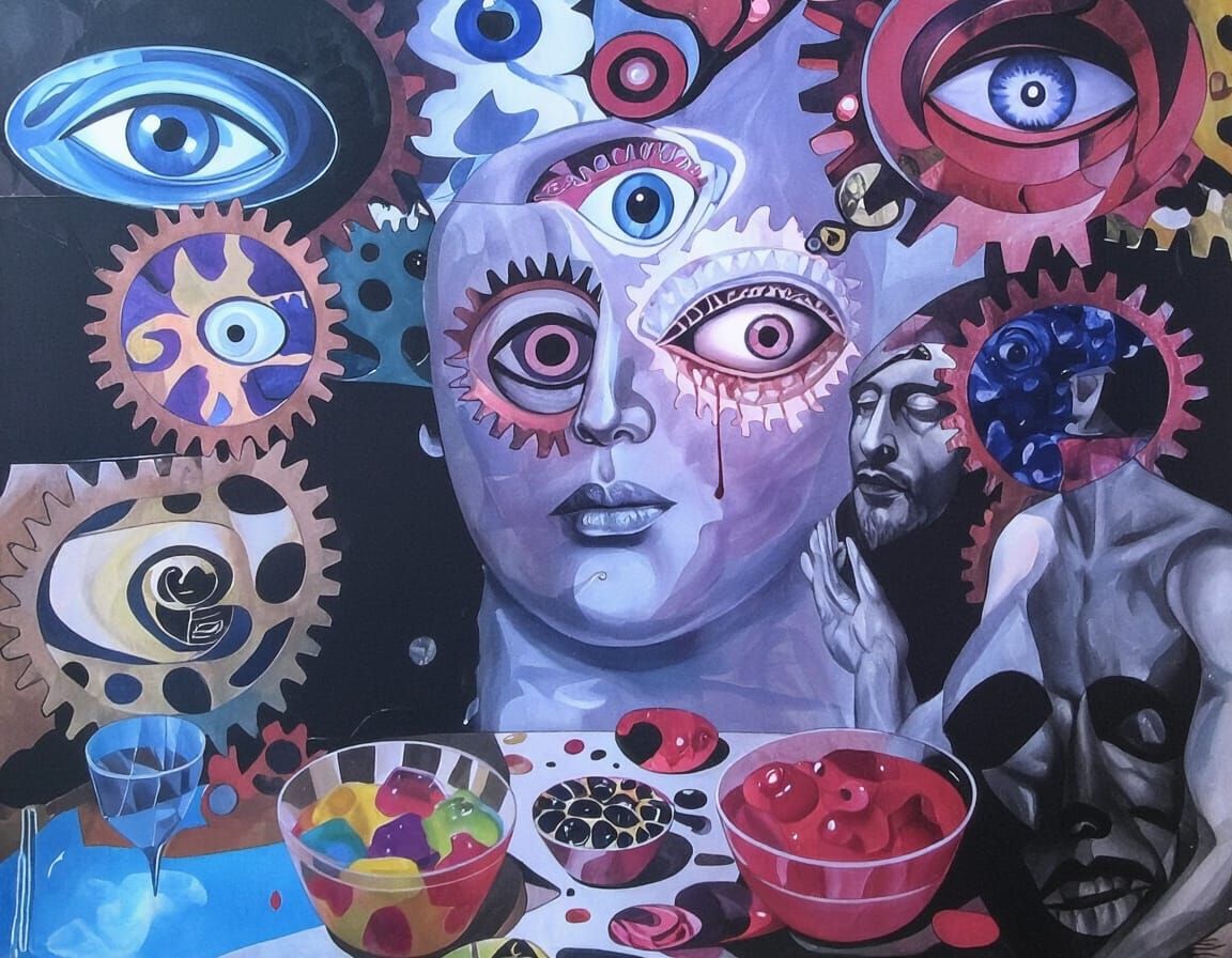 Surreal Mechanical Eyeballs in Dreamlike Scene
