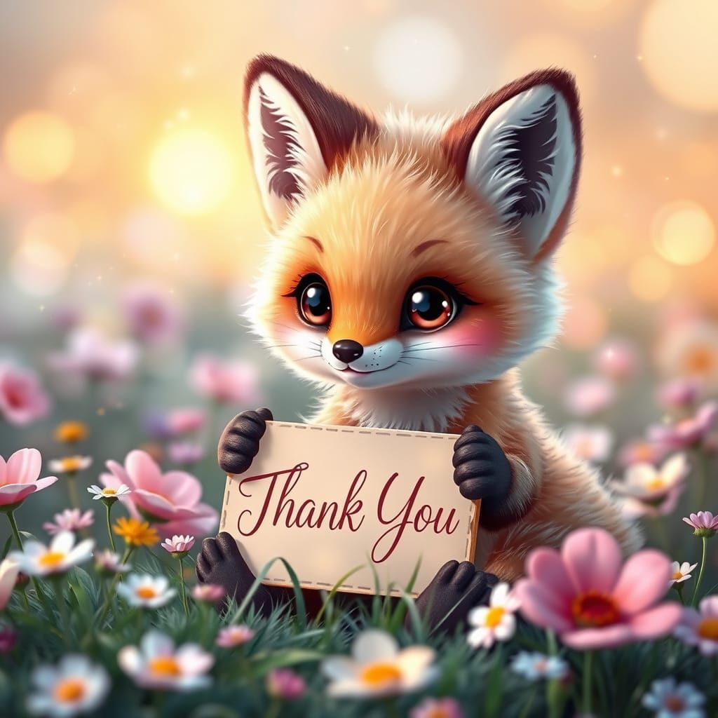 Cute Baby Fox in Magical Meadow, Digital Art