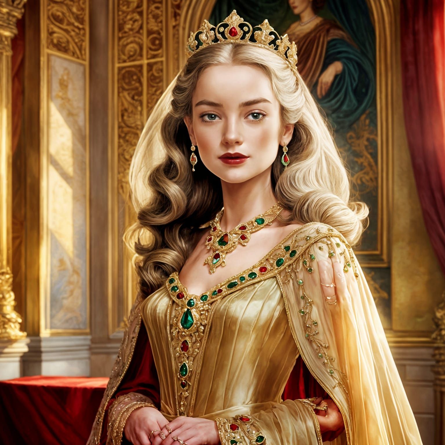 Majestic Queen in Golden Palace with Chiffon Dress