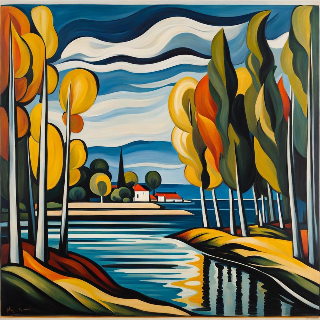 Expressionist Seascape with Poplars