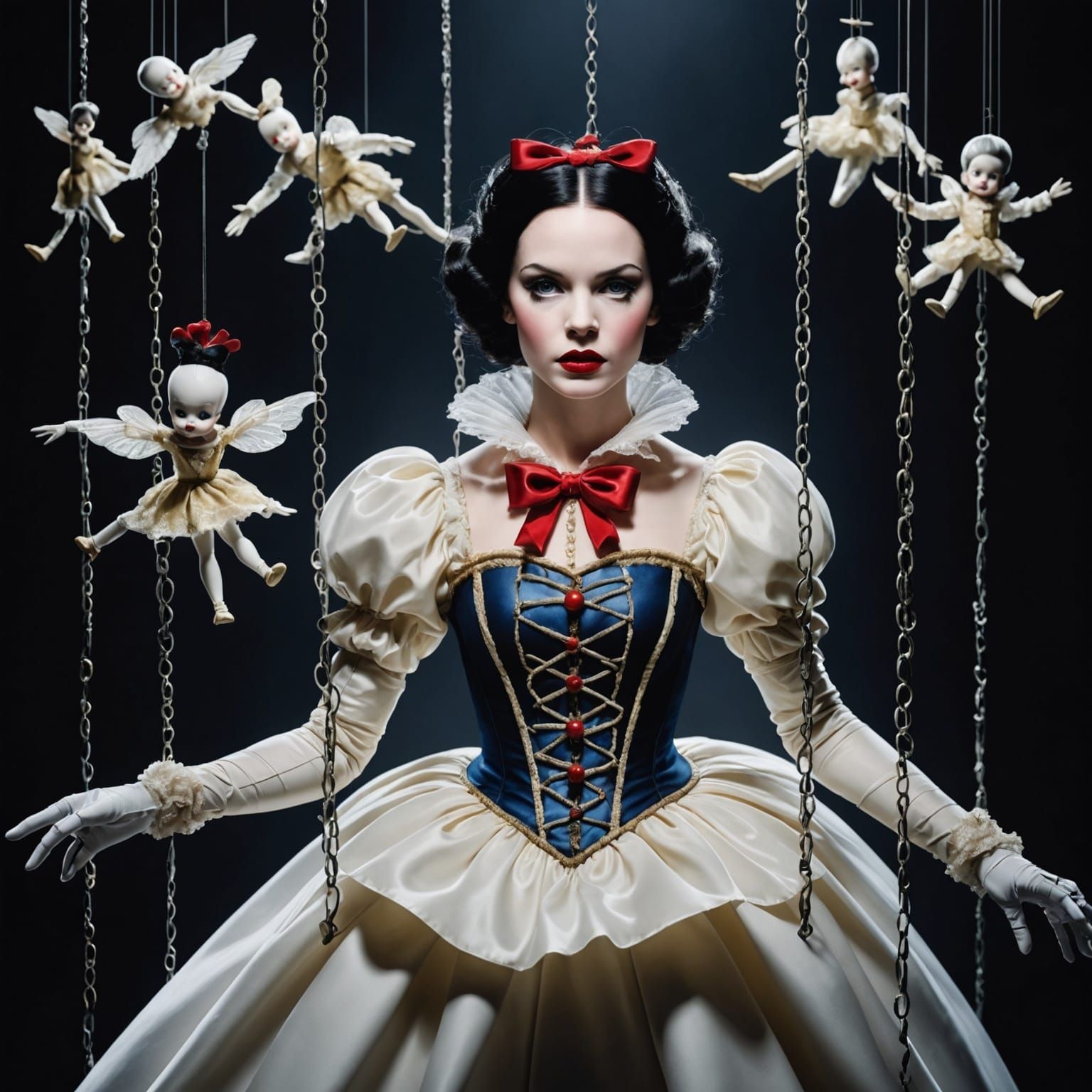 Dark Snow White Marionette Show Double Exposure Image