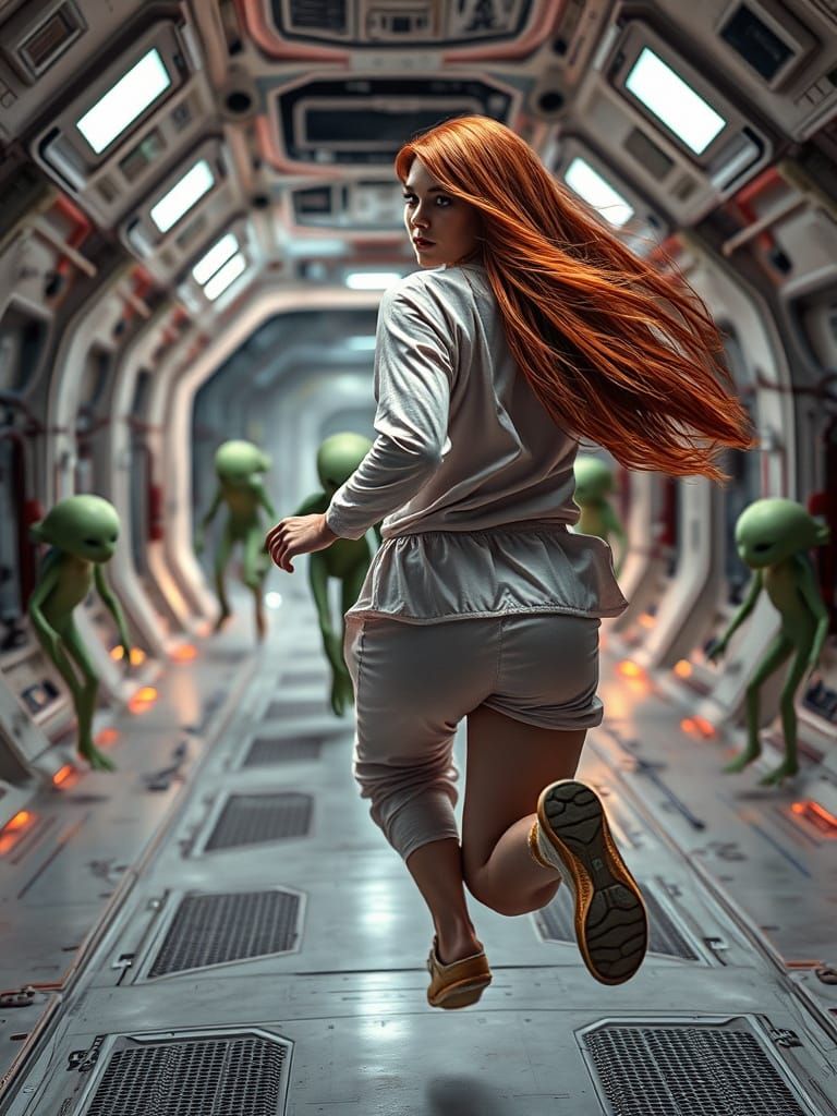 Female Astronaut Flees Aliens in Deserted Spaceship