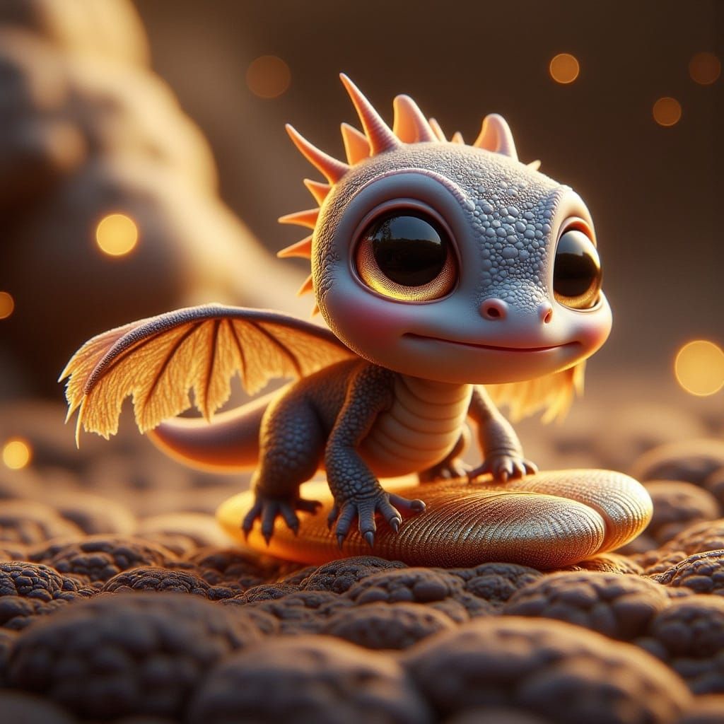 Cosmic Kawaii Baby Dragon Surfer in Worm's Eye View