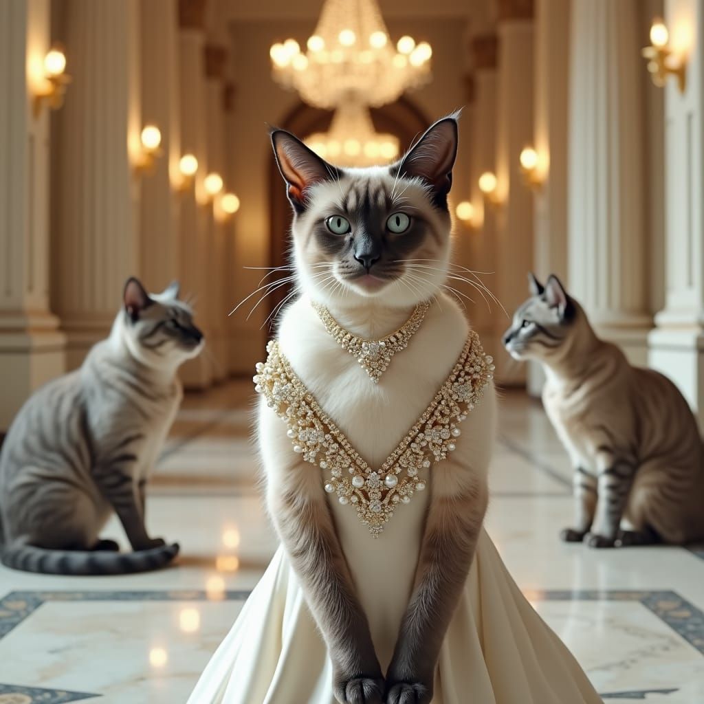 Siamese Cat in Art Deco Rococo Ballroom