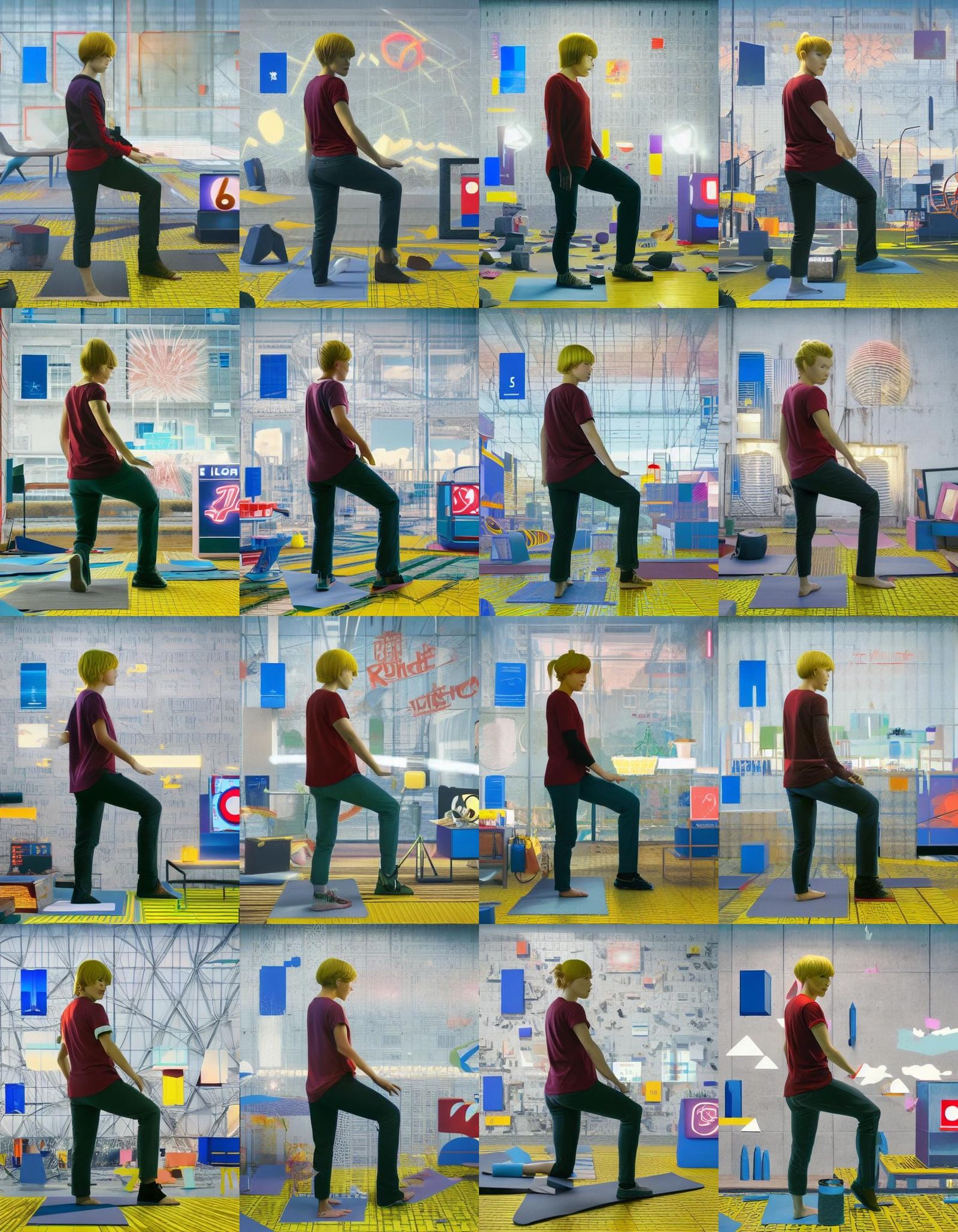 CGI Woman in Yoga Pose, Cel-Shaded Retrowave Art