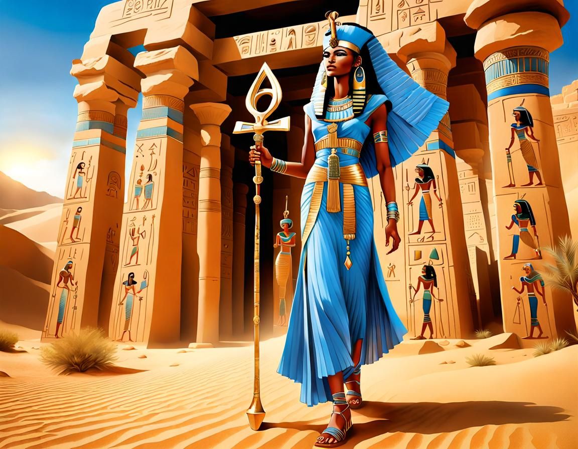 Egyptian Goddess Isis in Surreal Desert Realm