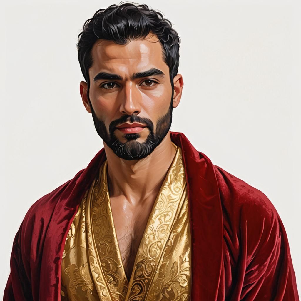 Radiant Man in Red Velvet: Neo-Impressionist Portrait