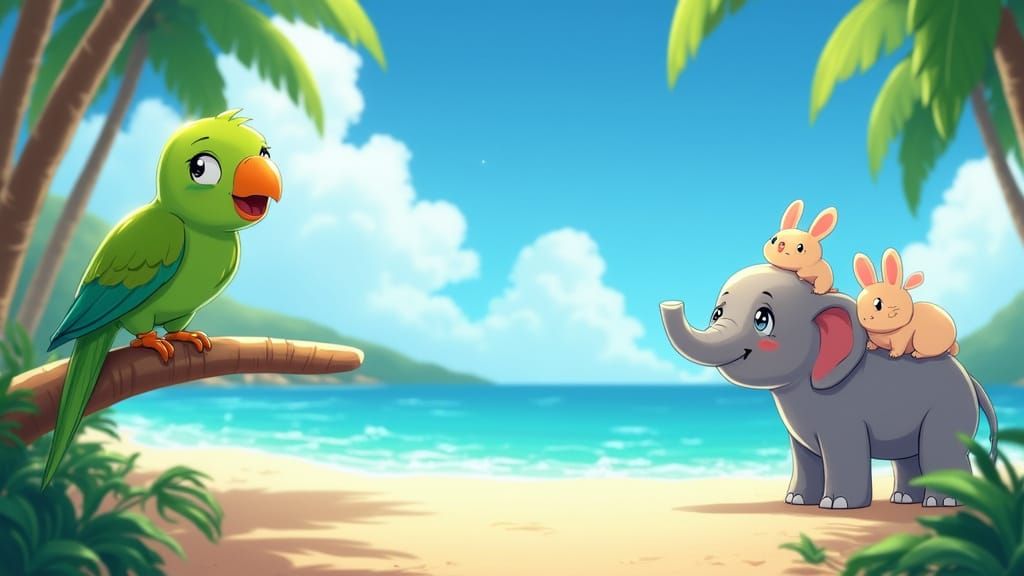 Animated Beachside Jungle Scene in Anime Style