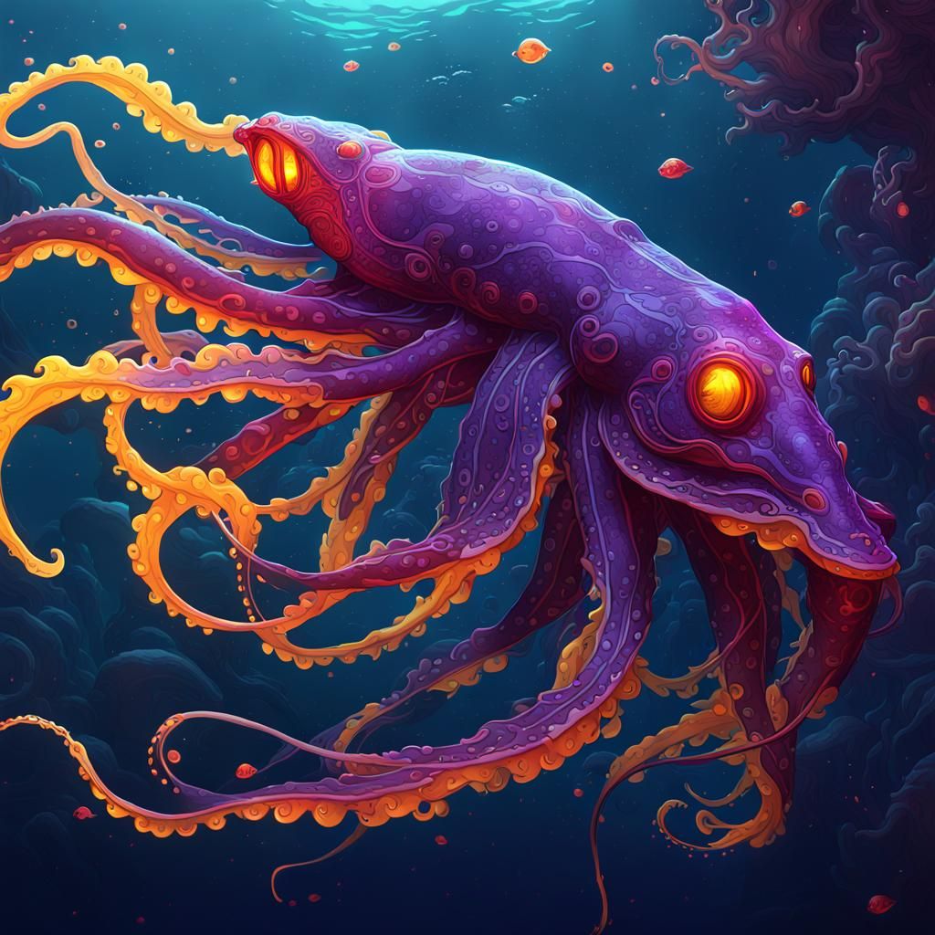Deep Sea Squids in Dark Fantasy Style