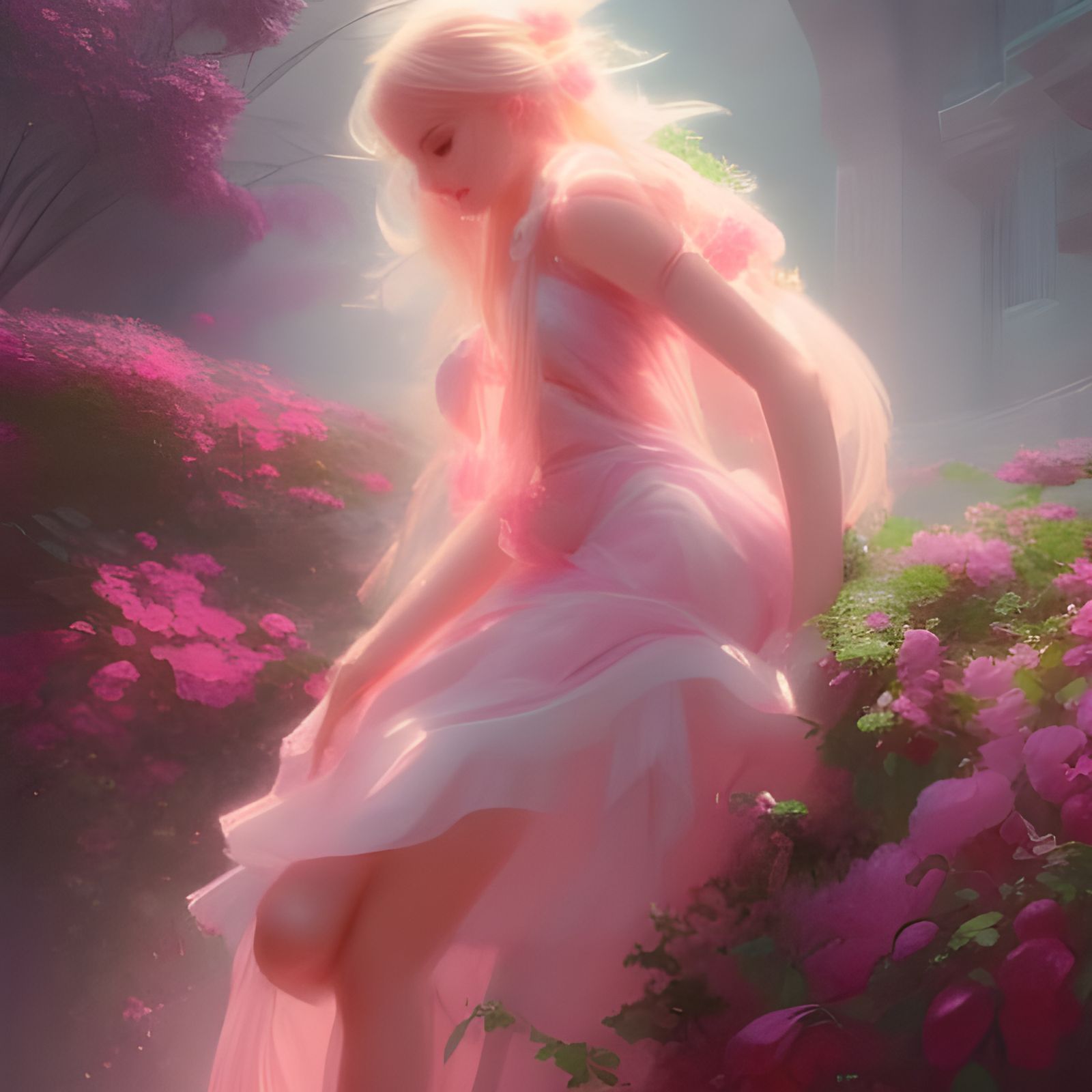 Ethereal Pink Goddess in Hyperdetailed Fantasy Style