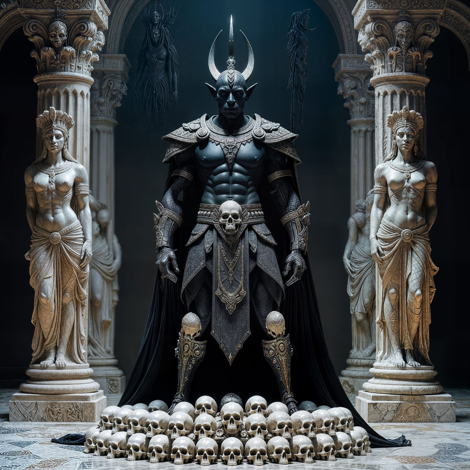 African Warrior Elf Sculpted from Skulls in Surreal Style