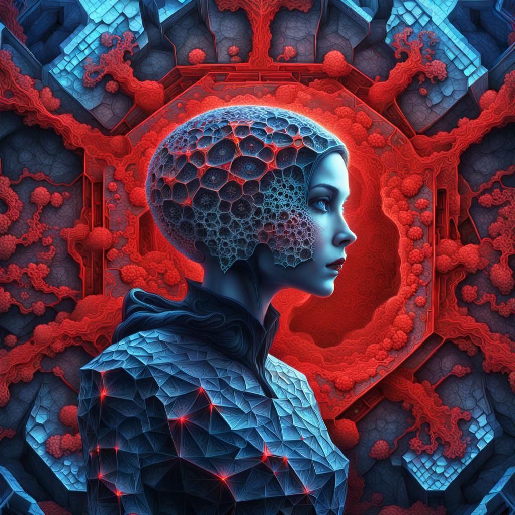 Cyberpunk Anime Girl with Fractal Tesseract