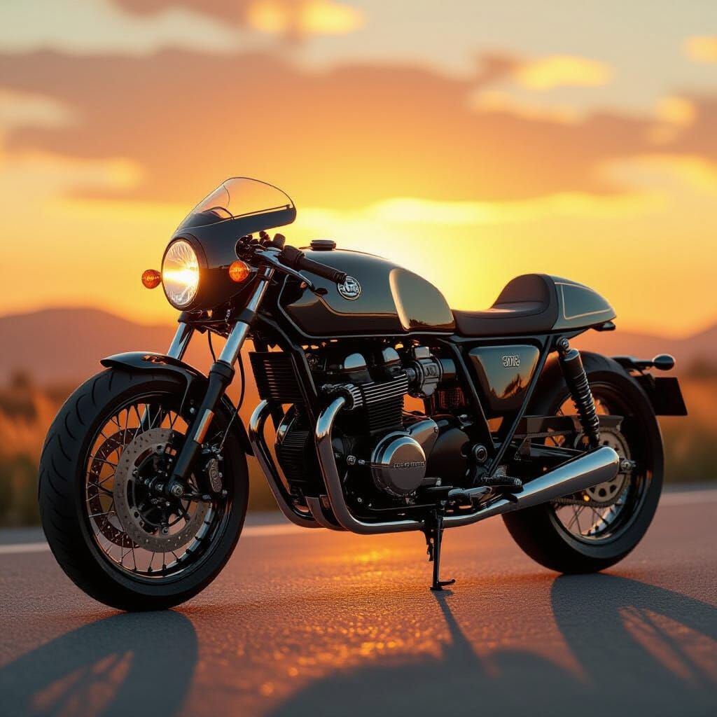 Vintage 916 Motorcycle at Golden Sunset