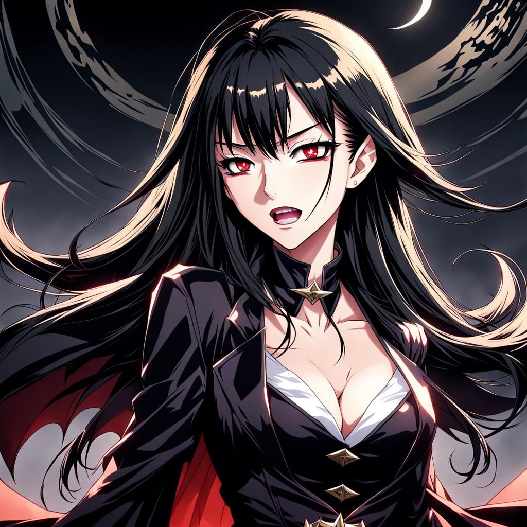 Anime Vampire with Sharp Teeth in Manga Style